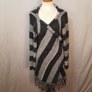 Monteau Dark & Light Gray Striped Sweater Cardigan